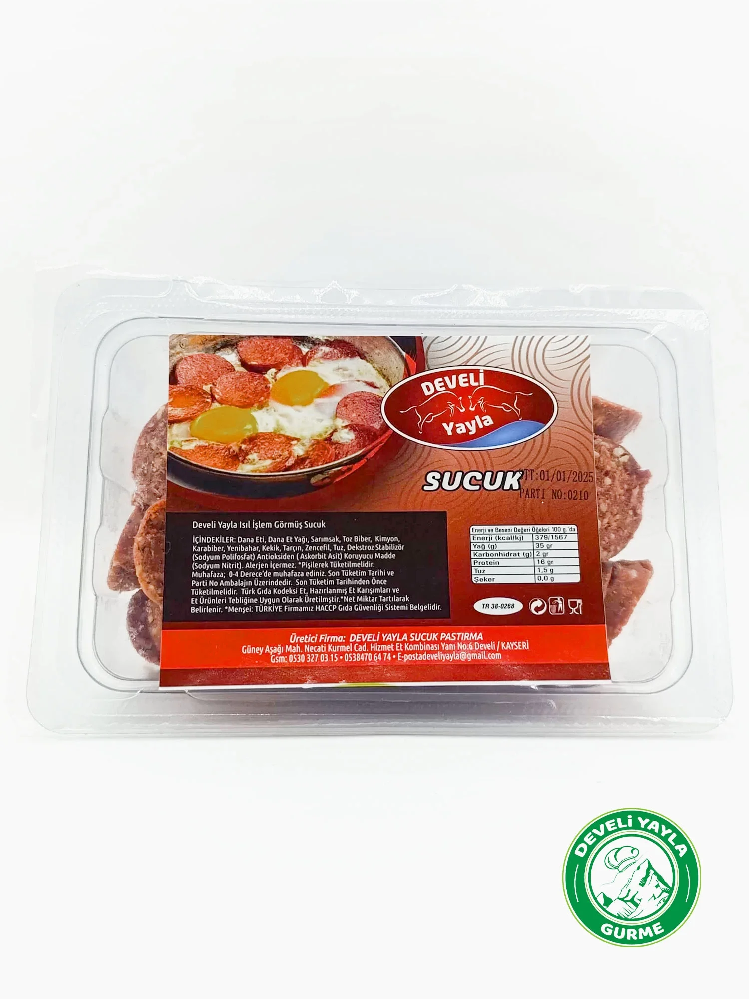 Develi Yayla Az Acılı Dilimli Dana Klasik Sucuk 200 gr