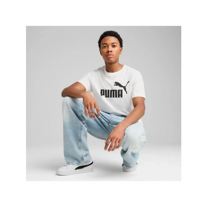Puma ESS No. 1 Logo Tee Erkek Regular Fit Baskılı Beyaz T-Shirt 68253202