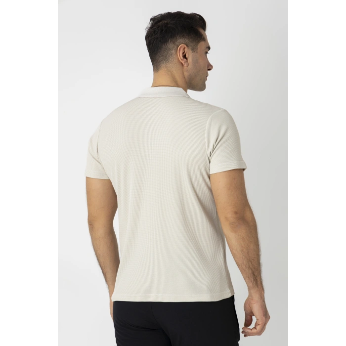 Crozwise Pamuk Pike Waffle Polo Yaka Tişört Krem 7152-02
