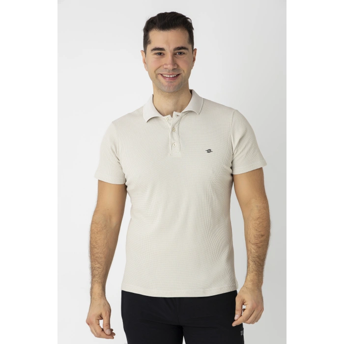 Crozwise Pamuk Pike Waffle Polo Yaka Tişört Krem 7152-02