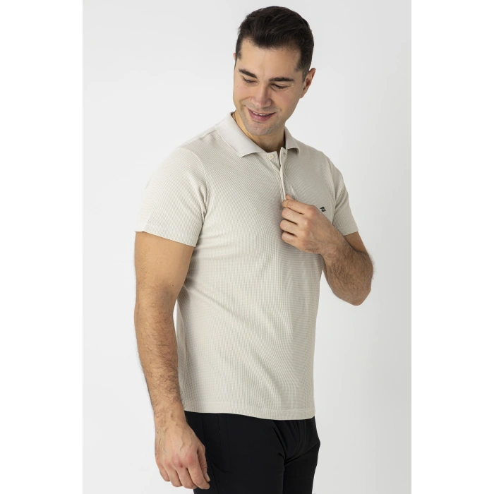 Crozwise Pamuk Pike Waffle Polo Yaka Tişört Krem 7152-02