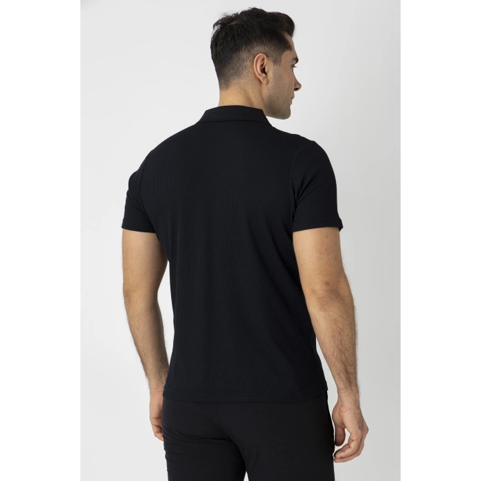 Crozwise Pamuk Pike Waffle Polo Yaka Tişört Siyah 7152-10