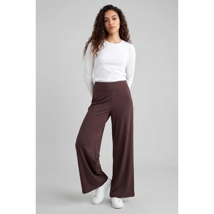 TOMMY LIFE BAYAN PANTOLON PALAZZO KAHVERENGİ T18BY-94681
