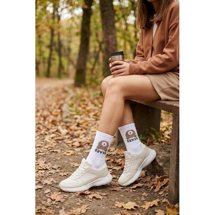 Bayan Supersocks Bears Beyaz Çorap