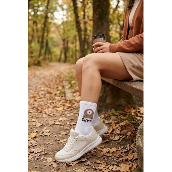 Bayan Supersocks Bears Beyaz Çorap