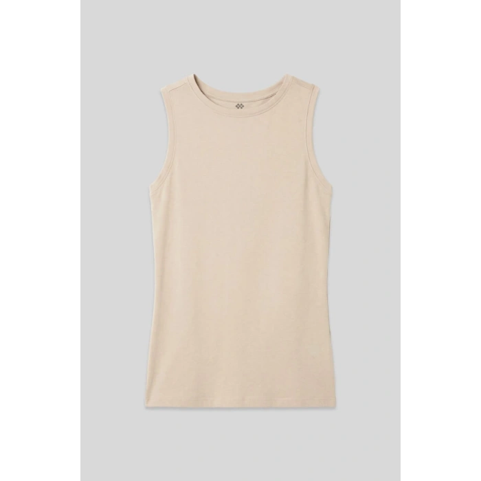 Bej Slim Fit Basic O Yaka Sıfır Kol Kadın Atlet - 97313