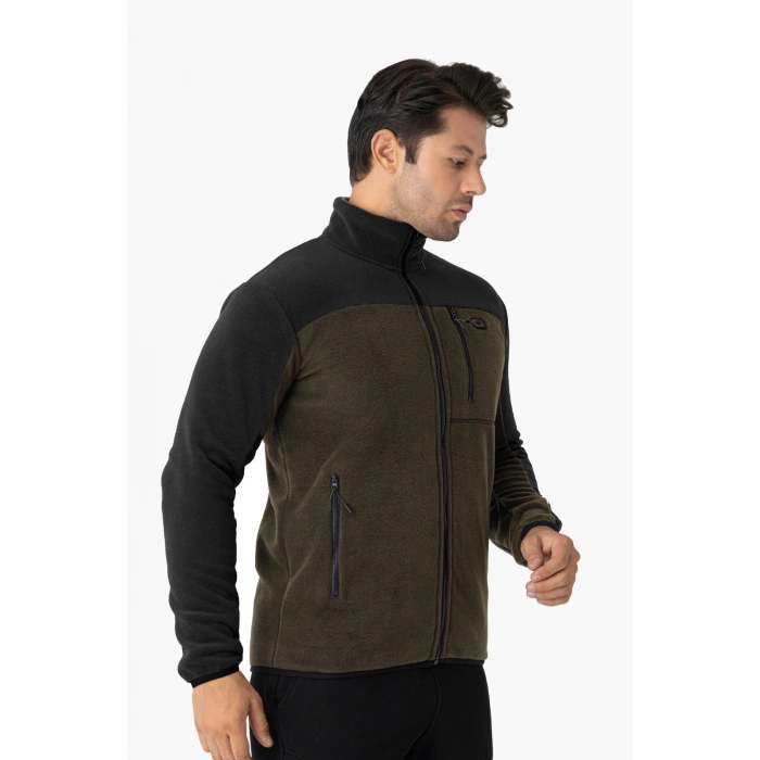 Crozwise Erkek Tam Fermuarlı Polar Sweat Haki 6051-04