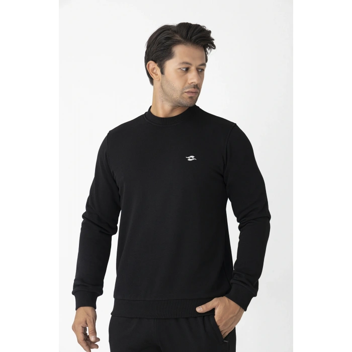 Crozwise Üç İplik Sıfır Yaka Siyah Erkek Sweat 6053