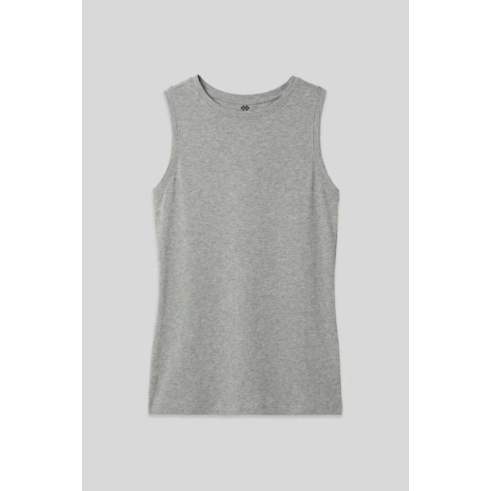 Gri Melanj Slim Fit Basic O Yaka Sıfır Kol Kadın Atlet - 97313