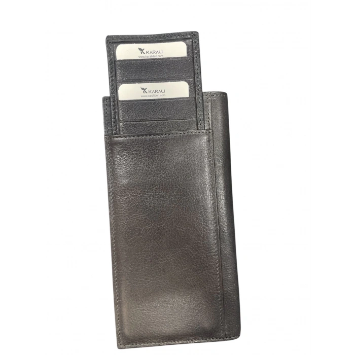 Karalı Deri Hakiki Deri Mıknatıslı Arka Kartlıklı Cüzdan Gri BC429-9