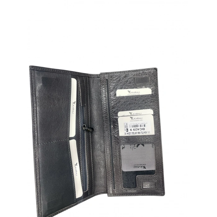 Karalı Deri Hakiki Deri Mıknatıslı Arka Kartlıklı Cüzdan Gri BC429-9