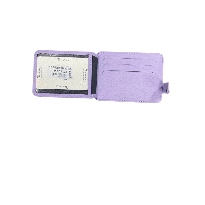 Karali Hakiki Deri Oval Yandan Patlı Lila Cüzdan Kartlık K509-20