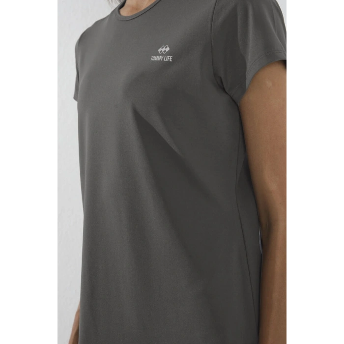 Koyu Gri Basic Kısa Kol Standart Kalıp O Yaka Kadın T-Shirt - 97144