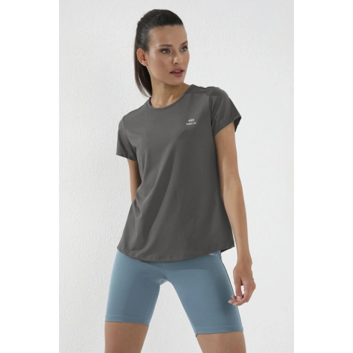 Koyu Gri Basic Kısa Kol Standart Kalıp O Yaka Kadın T-Shirt - 97144
