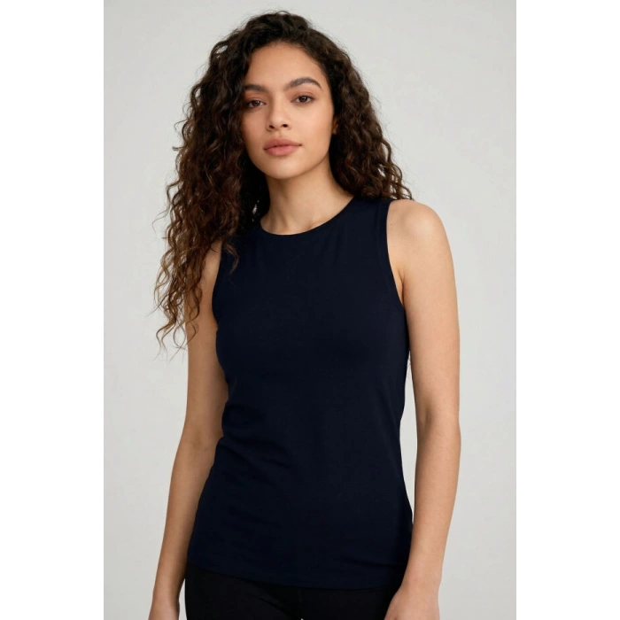 Lacivert Slim Fit Basic O Yaka Sıfır Kol Kadın Atlet - 97313