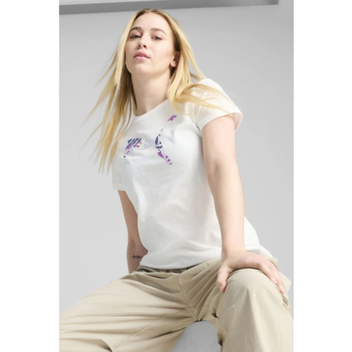 Puma Graphics Floral Cat Logo Beyaz Kadın Tişört 68508102