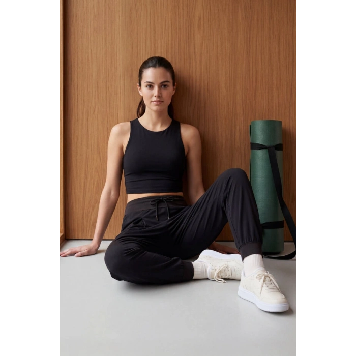 Siyah Cepli Standart Kalıp Kadın Yoga Pantolon - 94677