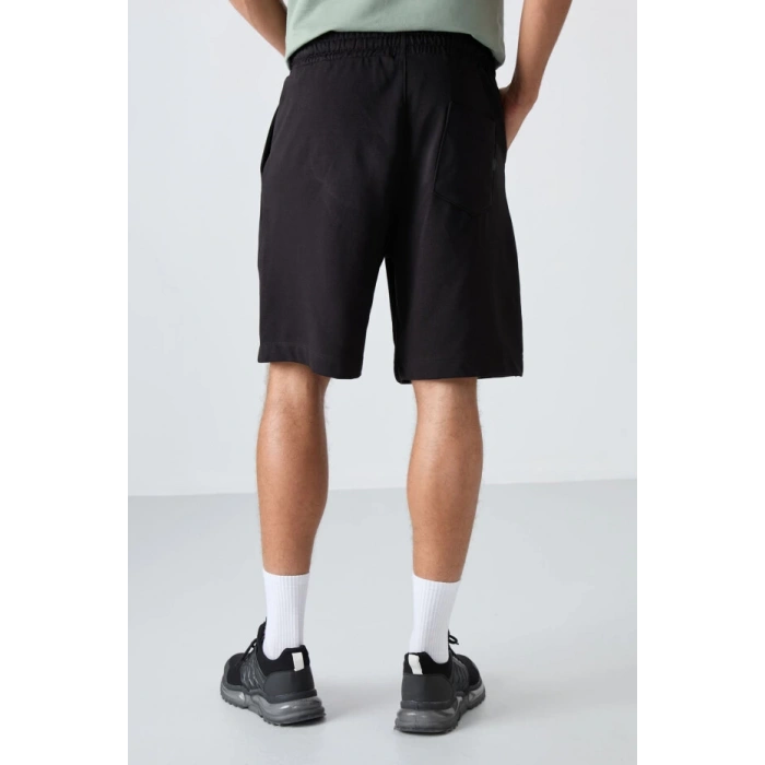 TOMMY LIFE Siyah Pamuklu Kalın Yumuşak Dokulu Comfort Fit Basic Erkek Şort - 81260