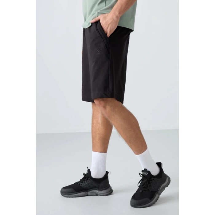 TOMMY LIFE Siyah Pamuklu Kalın Yumuşak Dokulu Comfort Fit Basic Erkek Şort - 81260