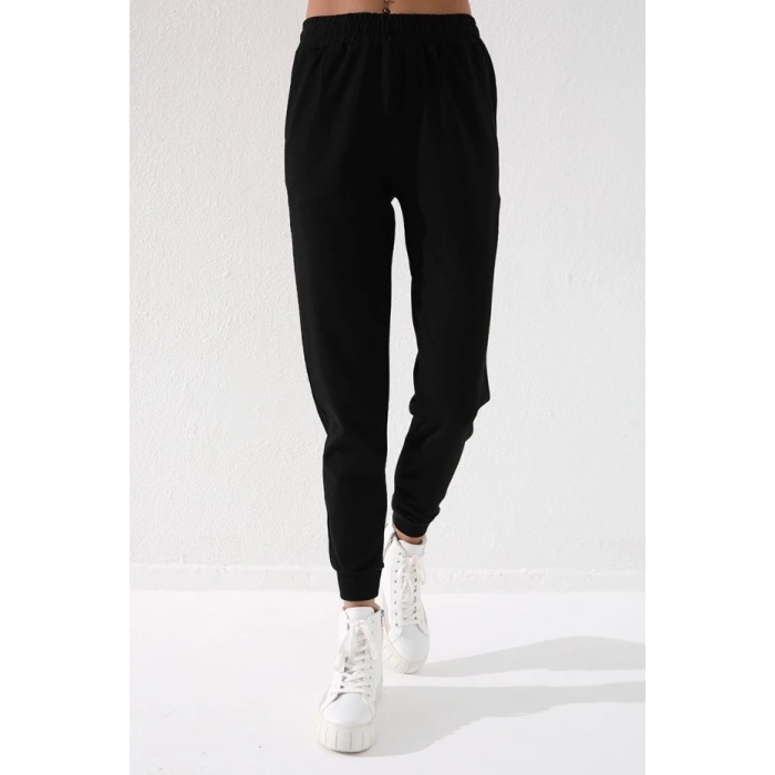 Tommy Life Siyah Yüksek Bel Jogger Kadın Eşofman Alt - 94561
