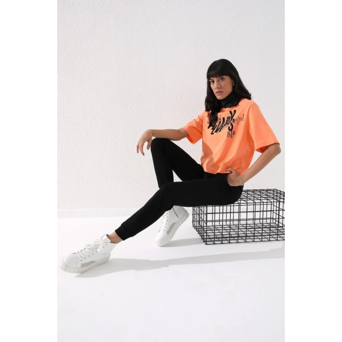 Tommy Life Siyah Yüksek Bel Jogger Kadın Eşofman Alt - 94561