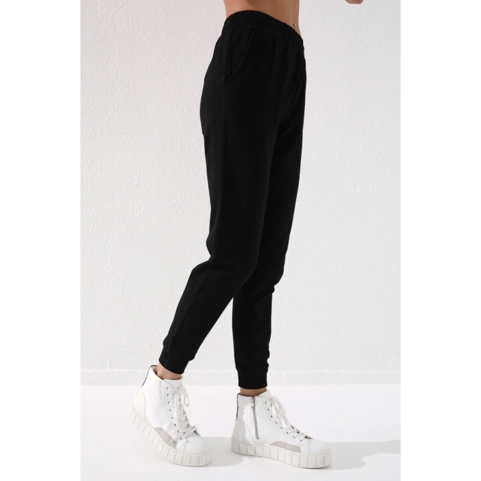 Tommy Life Siyah Yüksek Bel Jogger Kadın Eşofman Alt - 94561
