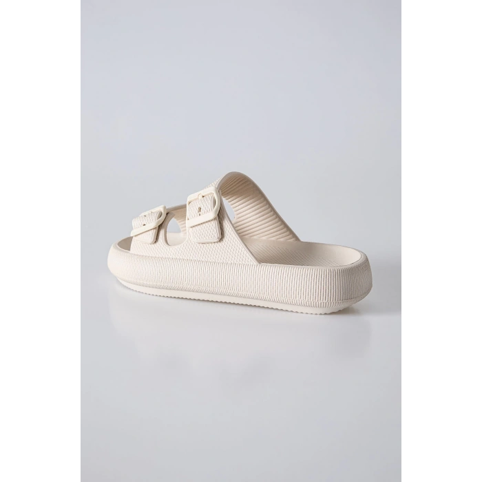 TOMMY LIFE Bej Yüksek Tabanlı Çift Tokalı Erkek Terlik -89302