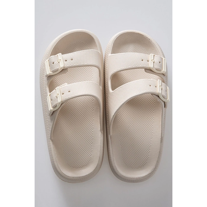 TOMMY LIFE Bej Yüksek Tabanlı Çift Tokalı Erkek Terlik -89302