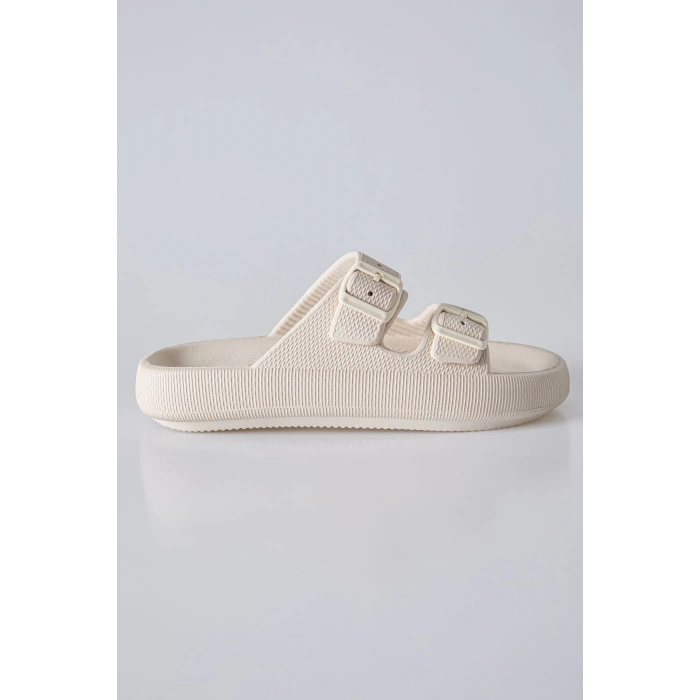 TOMMY LIFE Bej Yüksek Tabanlı Çift Tokalı Erkek Terlik -89302