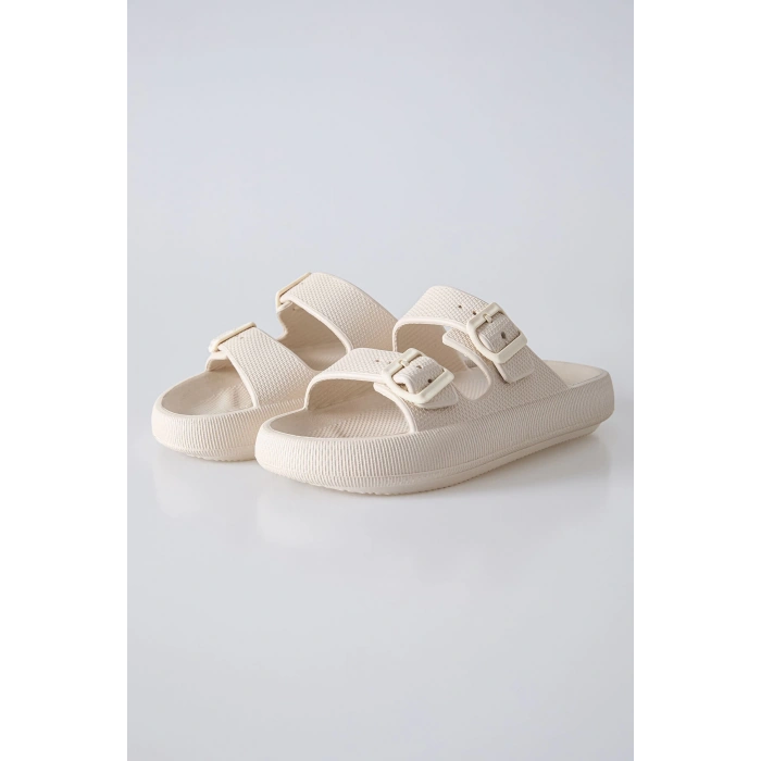 TOMMY LIFE Bej Yüksek Tabanlı Çift Tokalı Erkek Terlik -89302