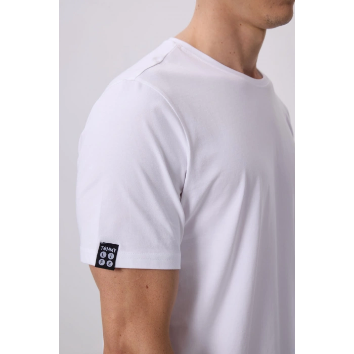 Tommy Life Beyaz Erkek Basic Kısa Kol Standart Kalıp O Yaka T-shirt 87911