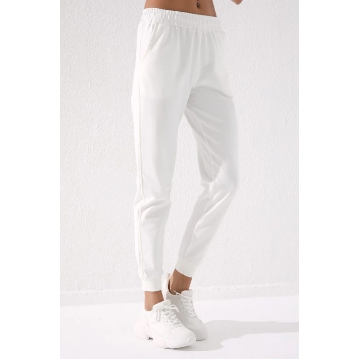 TOMMY LIFE Ekru Yüksek Bel Jogger Kadın Eşofman Alt - 94561