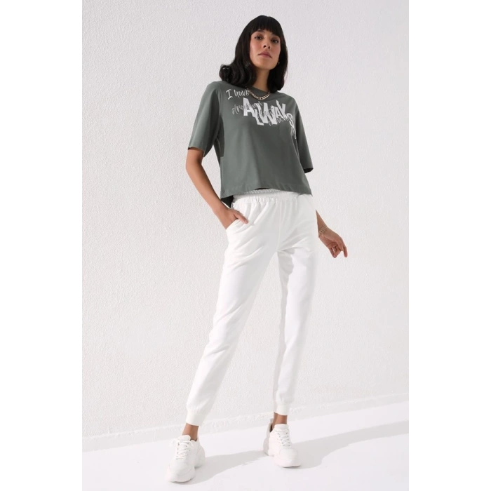 TOMMY LIFE Ekru Yüksek Bel Jogger Kadın Eşofman Alt - 94561