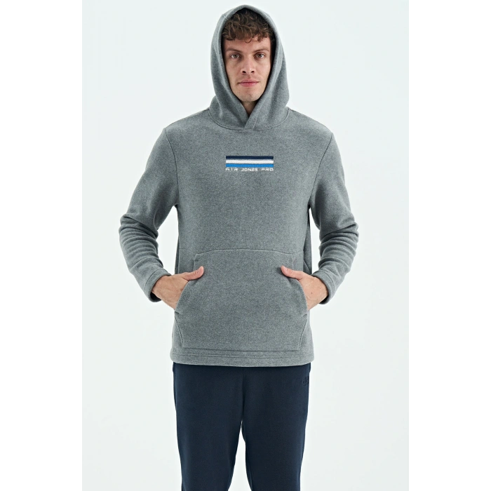 Tommy Life  Erkek Kapşonlu Sweat Antrasit ART-88301