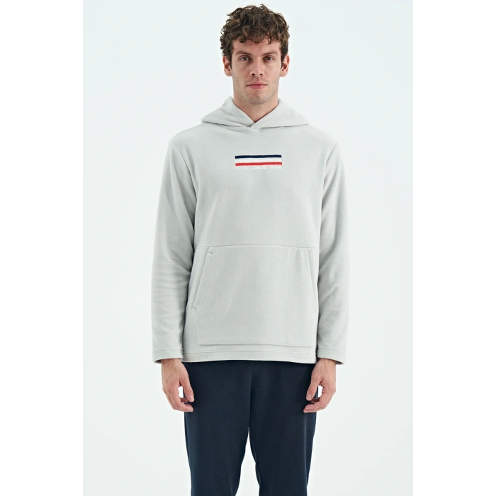 Tommy Life Erkek Kapşonlu Sweat Taş ART-88301