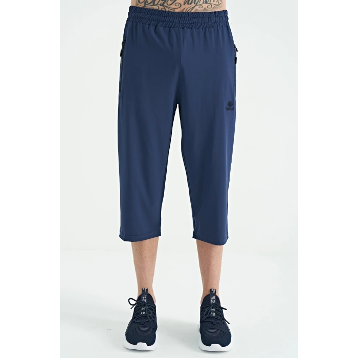 TOMMY LIFE INDİGO Bağcıklı Standart Kalıp Fermuar Cepli Kapri 83096