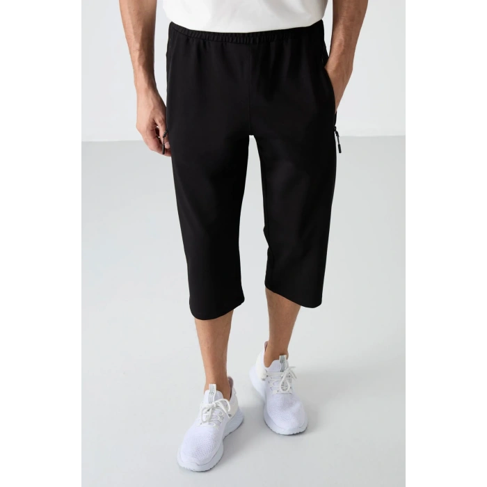 TOMMY LIFE Koyu Lacivert Fermuar Cepli Standart Kalıp Klasik Paça Erkek Kapri-83090