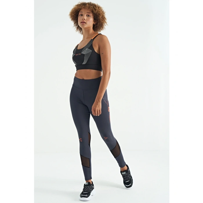 Tommy Life Siyah Baskılı Sırt Çapraz Detaylı Dalgıç Kumaş Dar Kalıp Kadın Büstiyer - 97273