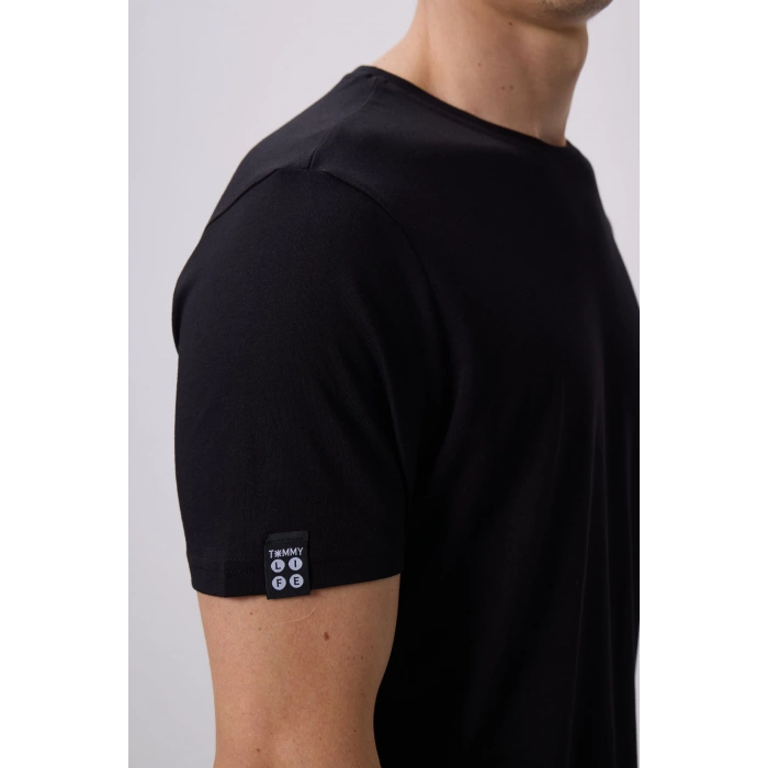 Tommy Life Siyah Erkek Basic Kısa Kol Standart Kalıp O Yaka T-shirt 87911