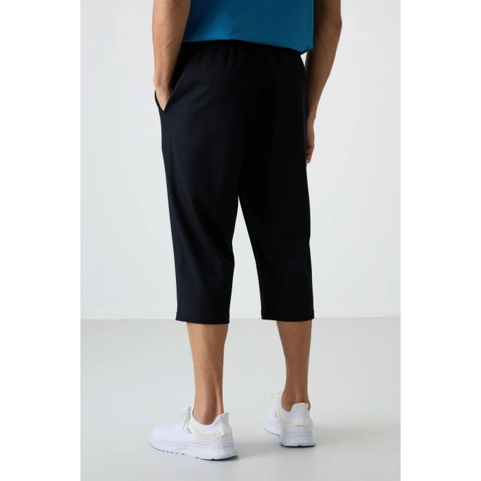 TOMMY LIFE Siyah Pamuklu Yumuşak Dokulu Standart Fit Nakışlı Erkek Kapri - 83102