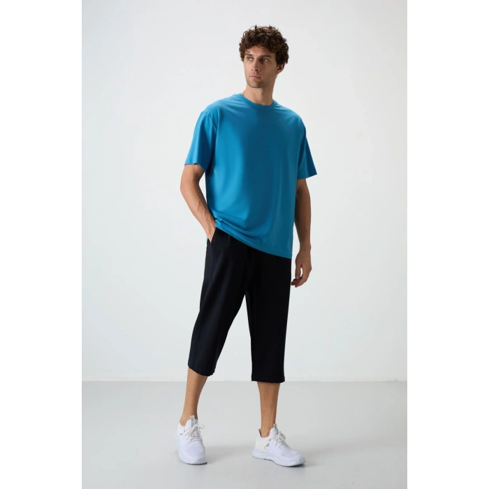 TOMMY LIFE Siyah Pamuklu Yumuşak Dokulu Standart Fit Nakışlı Erkek Kapri - 83102