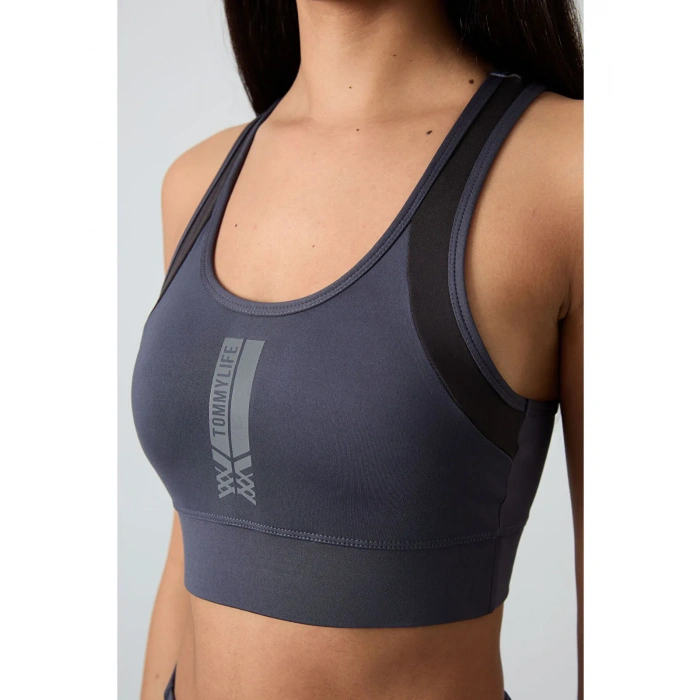 Tommy Life Antrasit Polyester Esnek Standart Fit Performans Kadın Tayt Takım 95332
