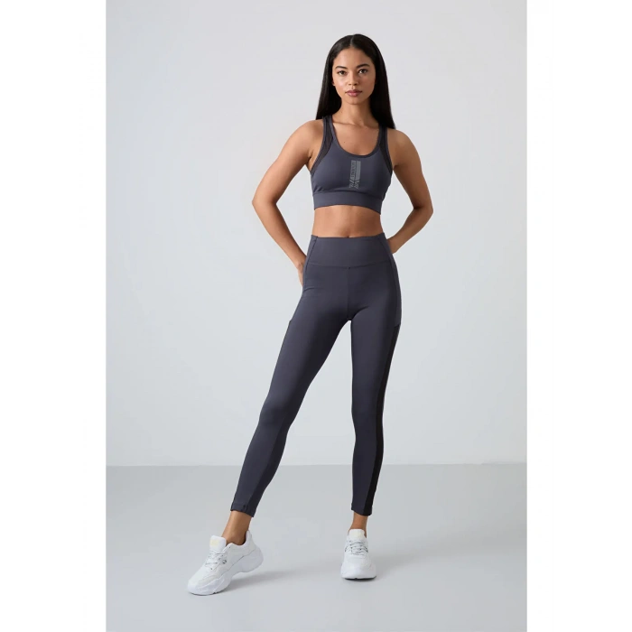 Tommy Life Antrasit Polyester Esnek Standart Fit Performans Kadın Tayt Takım 95332