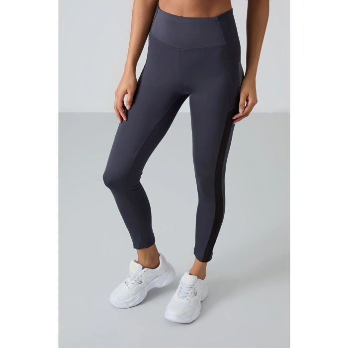Tommy Life Antrasit Polyester Esnek Standart Fit Performans Kadın Tayt Takım 95332