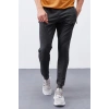 Antrasit Melanj Fermuar Cepli Dar Kalıp Jogger Erkek Eşofman Alt - 84343