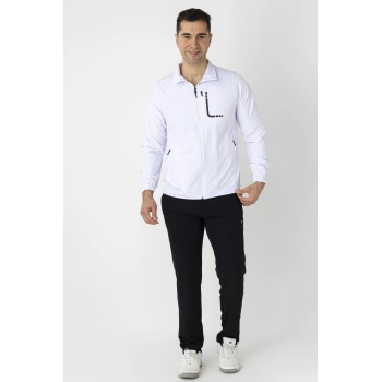 Crozwise Spor Lycra Erkek Eşofman Takımı Beyaz 1247-08