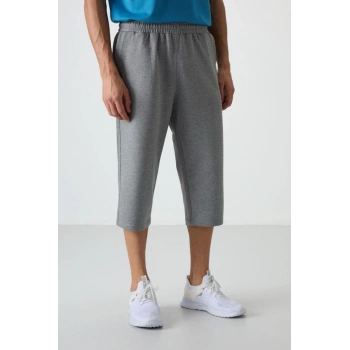 Tommy Lıfe Gri Melanj Pamuklu Yumuşak Dokulu Standart Fit Nakışlı Erkek Kapri - 83102