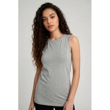 Gri Melanj Slim Fit Basic O Yaka Sıfır Kol Kadın Atlet - 97313