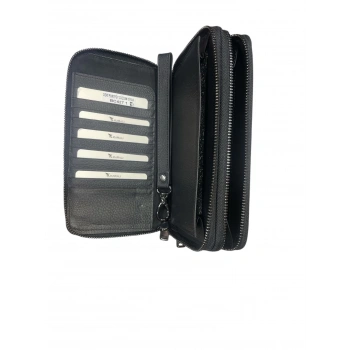 Karali Hakiki Deri Portföy Cüzdan Siyah BC427-1