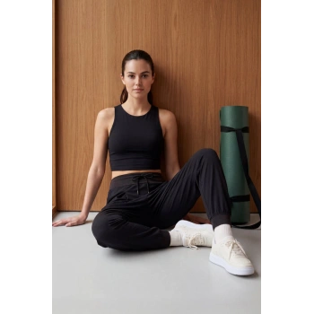 Siyah Cepli Standart Kalıp Kadın Yoga Pantolon - 94677